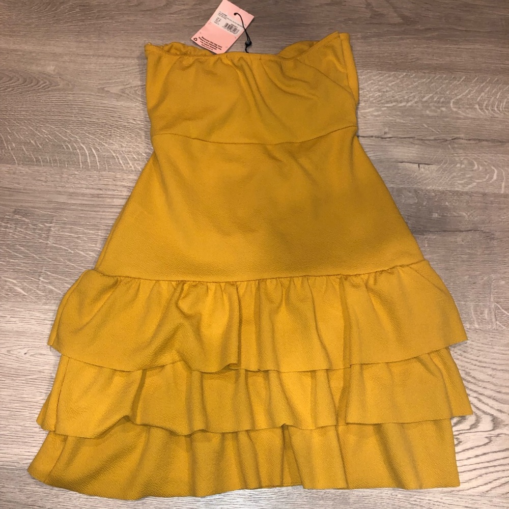 *NEW* Missguided Mustard Shell Ruffle Hem Dress - Picture 6 of 8